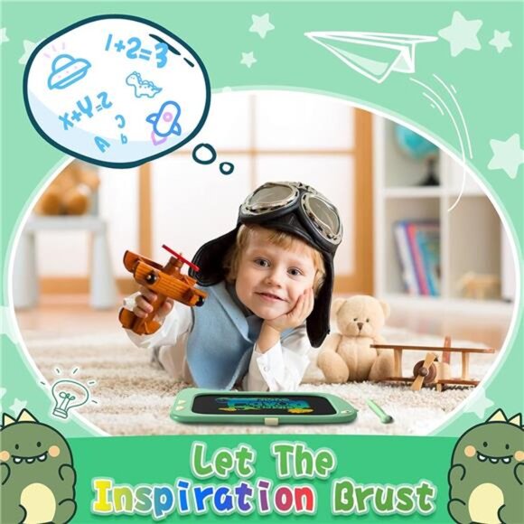 8.5 Inch LCD Doodle Board Tablet Toy - Green Dinosaur Drawing Pad for Kids - Picture 2 of 7